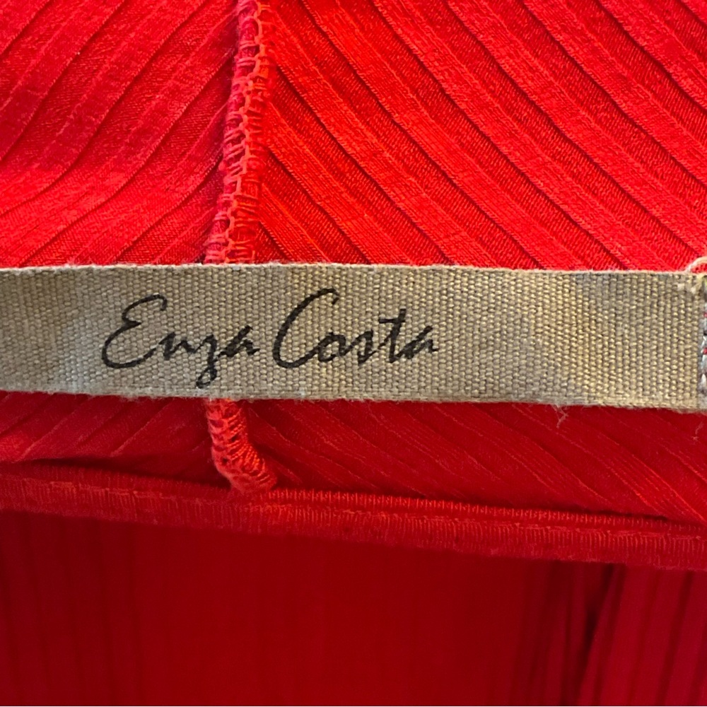 Enza Costa Viscose Rib Twist Back, Long Sleeve Red Midi Cocktail Dress, Sz S - Picture 5 of 14